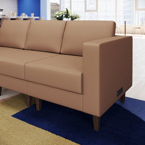 English Elm HERCULES Artemis LeatherSoft Right Arm Reception Chair with Integrated Charging for Modern Comfort Cognac ZB-8921C-RA-COGNAC-GG