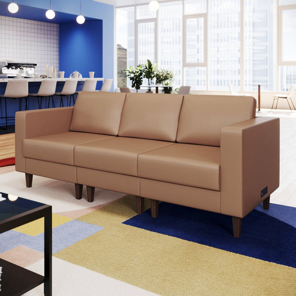 English Elm HERCULES Artemis LeatherSoft Right Arm Reception Chair with Integrated Charging for Modern Comfort Cognac ZB-8921C-RA-COGNAC-GG