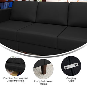 English Elm HERCULES Artemis LeatherSoft Middle Reception Chair with Walnut Legs for Sleek Commercial Spaces Black ZB-8921M-BLK-GG