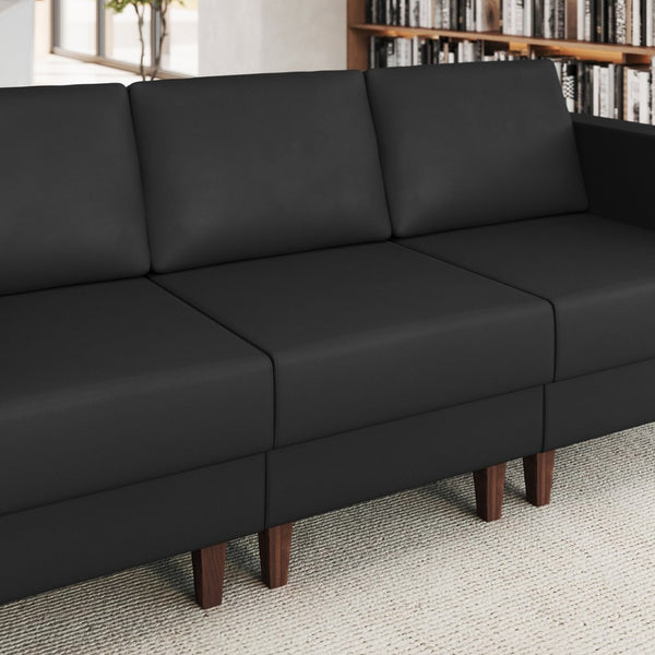 English Elm HERCULES Artemis LeatherSoft Middle Reception Chair with Walnut Legs for Sleek Commercial Spaces Black ZB-8921M-BLK-GG