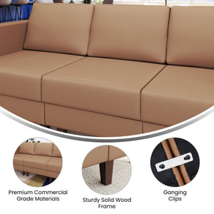 English Elm HERCULES Artemis LeatherSoft Middle Reception Chair with Walnut Legs for Sleek Commercial Spaces Cognac ZB-8921M-COGNAC-GG