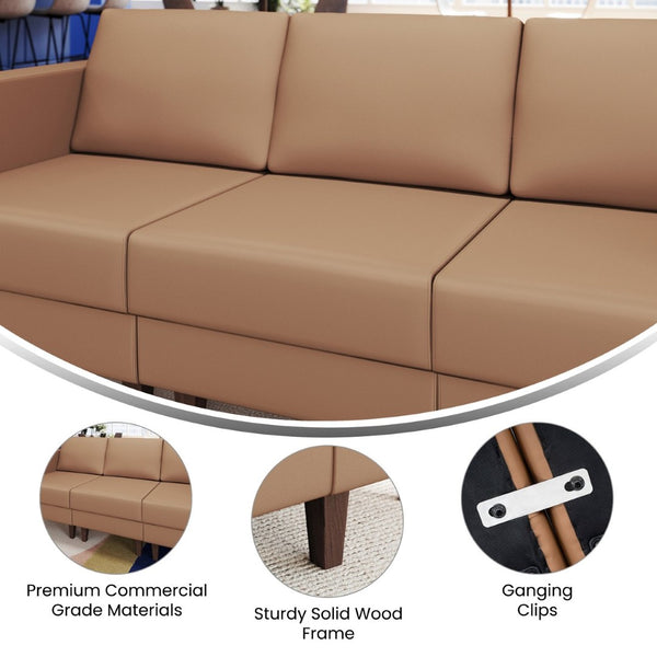 English Elm HERCULES Artemis LeatherSoft Middle Reception Chair with Walnut Legs for Sleek Commercial Spaces Cognac ZB-8921M-COGNAC-GG