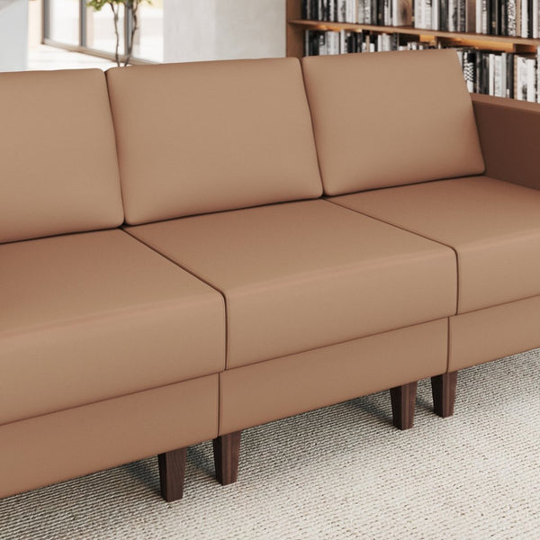 English Elm HERCULES Artemis LeatherSoft Middle Reception Chair with Walnut Legs for Sleek Commercial Spaces Cognac ZB-8921M-COGNAC-GG