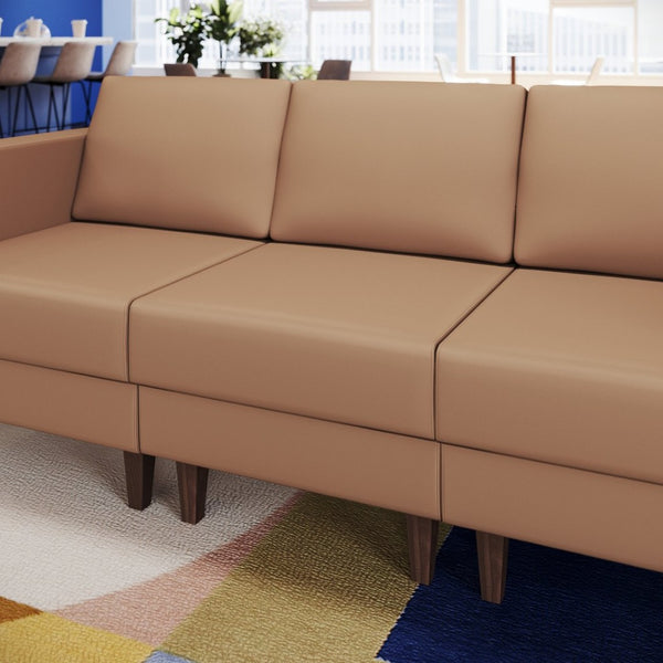 English Elm HERCULES Artemis LeatherSoft Middle Reception Chair with Walnut Legs for Sleek Commercial Spaces Cognac ZB-8921M-COGNAC-GG