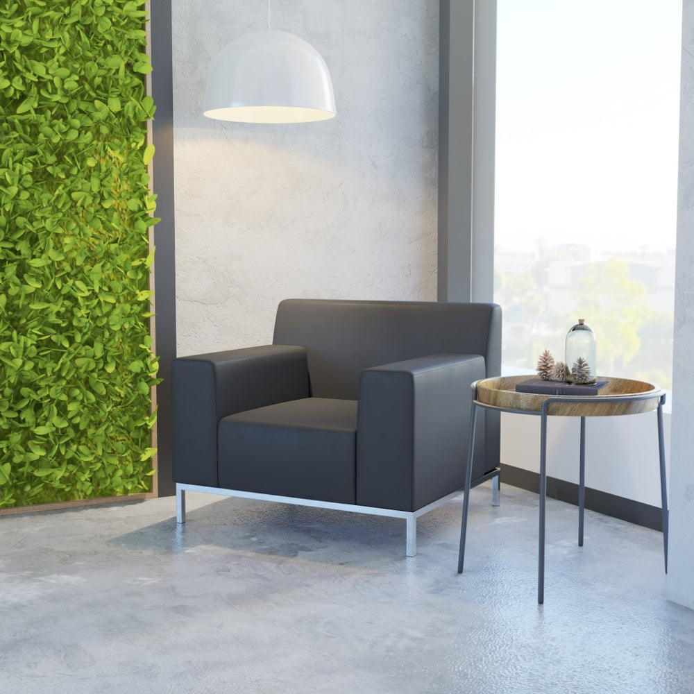 English Elm HERCULES Definity Series Contemporary Black LeatherSoft Chair with Stylish Stainless Steel Frame ZB-DEFINITY-8009-CHAIR-BK-GG