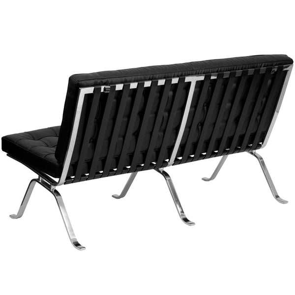 English Elm HERCULES Flash Series Black LeatherSoft Loveseat – Chic, Vintage-Inspired Design with Curved Legs ZB-FLASH-801-LS-BK-GG