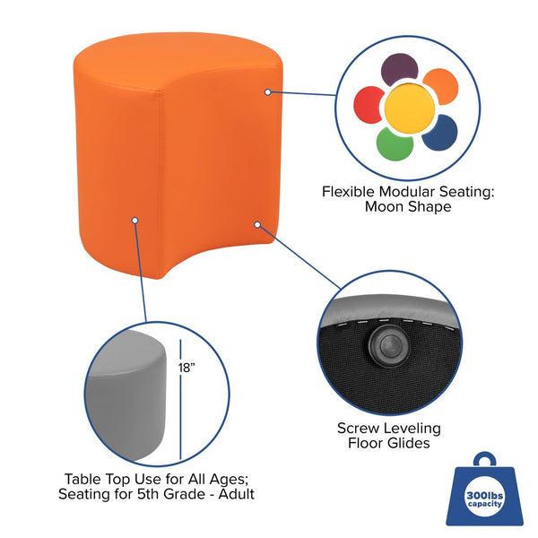English Elm Nicholas Soft Seating Flexible Moon Ottoman for Interactive Learning and Collaborative Spaces Orange ZB-FT-045C-18-ORANGE-GG