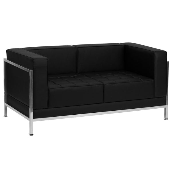 English Elm HERCULES Imagination Series Contemporary Loveseat with Durable LeatherSoft Upholstery & Steel Frame Black ZB-IMAG-LS-GG