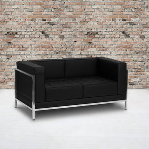 English Elm HERCULES Imagination Series Contemporary Loveseat with Durable LeatherSoft Upholstery & Steel Frame Black ZB-IMAG-LS-GG