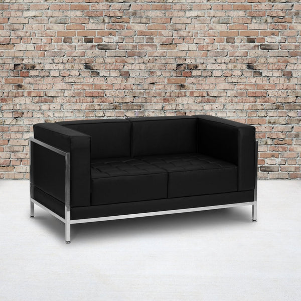 English Elm HERCULES Imagination Series Contemporary Loveseat with Durable LeatherSoft Upholstery & Steel Frame Black ZB-IMAG-LS-GG