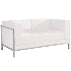 English Elm HERCULES Imagination Series Contemporary Loveseat with Durable LeatherSoft Upholstery & Steel Frame Melrose White ZB-IMAG-LS-WH-GG