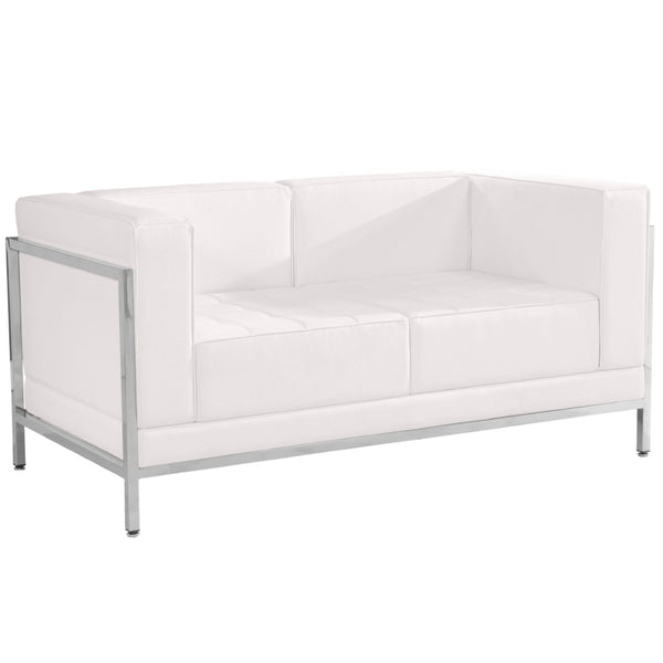 English Elm HERCULES Imagination Series Contemporary Loveseat with Durable LeatherSoft Upholstery & Steel Frame Melrose White ZB-IMAG-LS-WH-GG