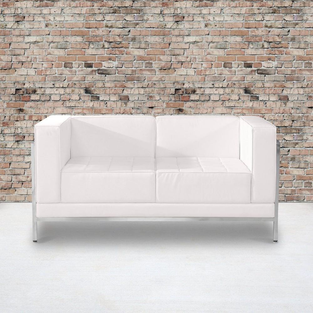 English Elm HERCULES Imagination Series Contemporary Loveseat with Durable LeatherSoft Upholstery & Steel Frame Melrose White ZB-IMAG-LS-WH-GG