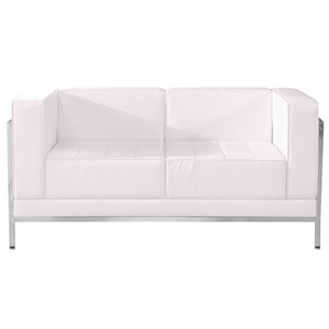 English Elm HERCULES Imagination Series Contemporary Loveseat with Durable LeatherSoft Upholstery & Steel Frame Melrose White ZB-IMAG-LS-WH-GG