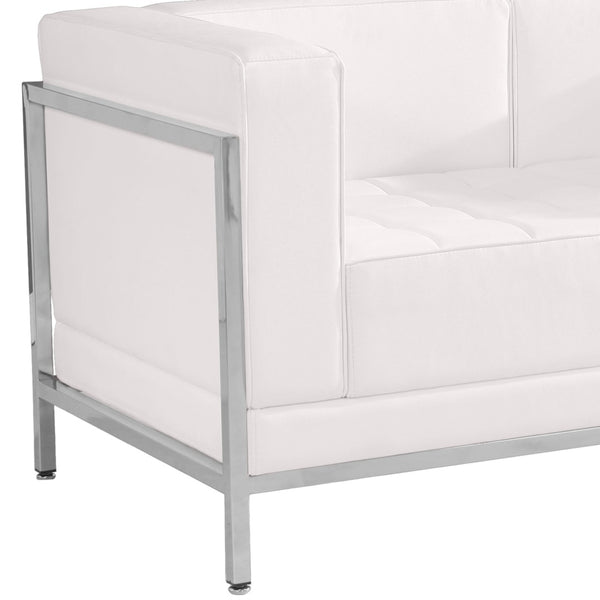 English Elm HERCULES Imagination Series Contemporary Loveseat with Durable LeatherSoft Upholstery & Steel Frame Melrose White ZB-IMAG-LS-WH-GG