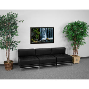 English Elm HERCULES Imagination Series LeatherSoft Lounge Set for Reception Areas - Modular 3-Piece Ensemble Black ZB-IMAG-MIDCH-3-GG