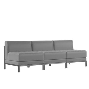 English Elm HERCULES Imagination Series LeatherSoft Lounge Set for Reception Areas - Modular 3-Piece Ensemble Gray ZB-IMAG-MIDCH-3-GY-GG