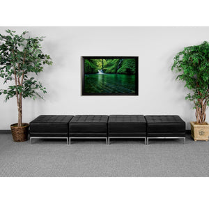 English Elm HERCULES Modular Black LeatherSoft Four-Seat Bench with Ganging Clips for Modern Reception Areas ZB-IMAG-OTTO-4-GG