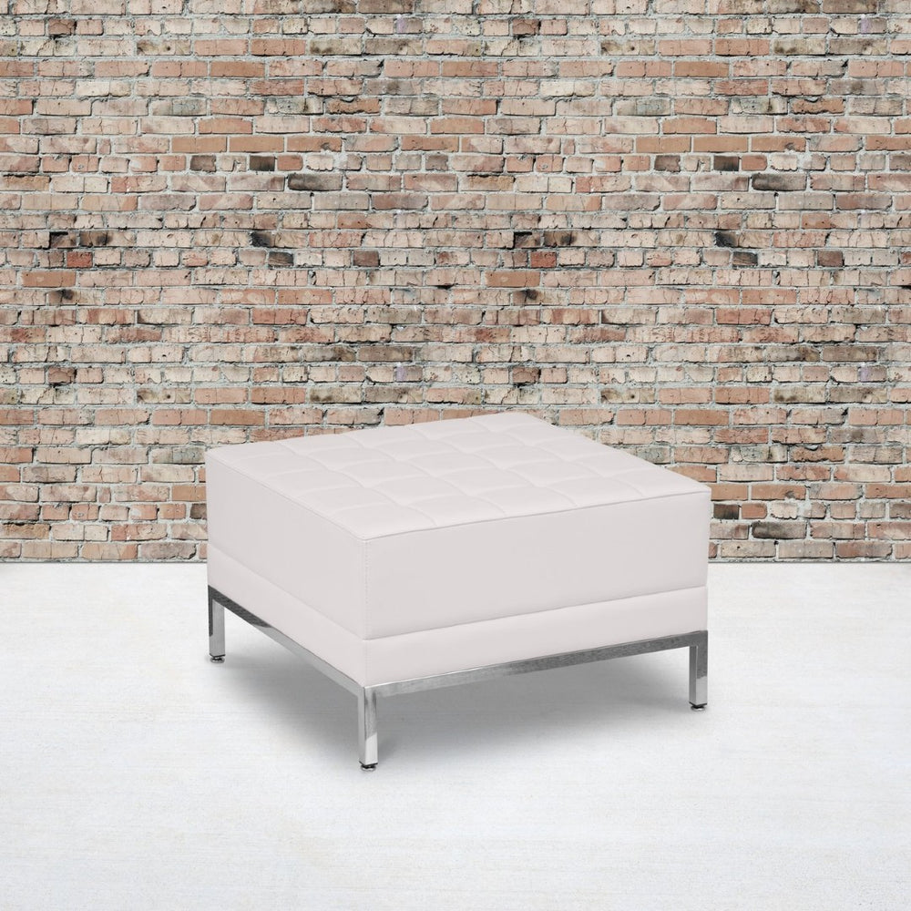 English Elm HERCULES Imagination Series Contemporary LeatherSoft Ottoman for Modern Lounge & Reception Areas Melrose White ZB-IMAG-OTTOMAN-WH-GG