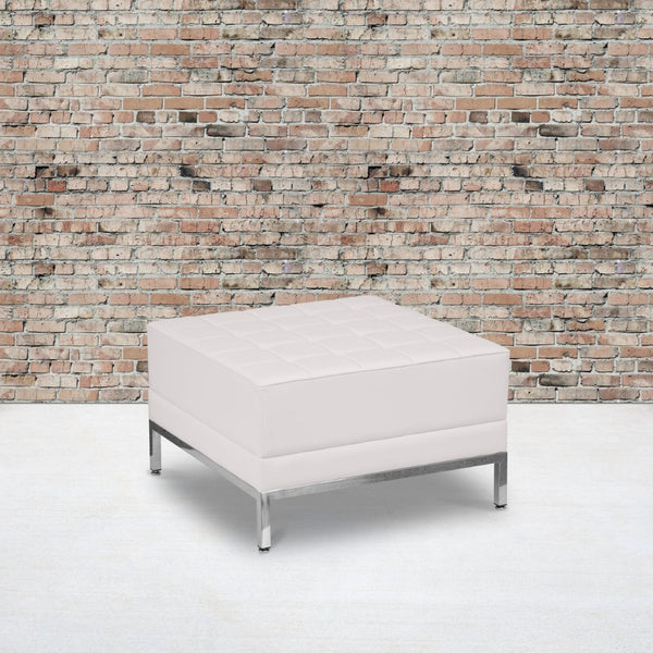 English Elm HERCULES Imagination Series Contemporary LeatherSoft Ottoman for Modern Lounge & Reception Areas Melrose White ZB-IMAG-OTTOMAN-WH-GG