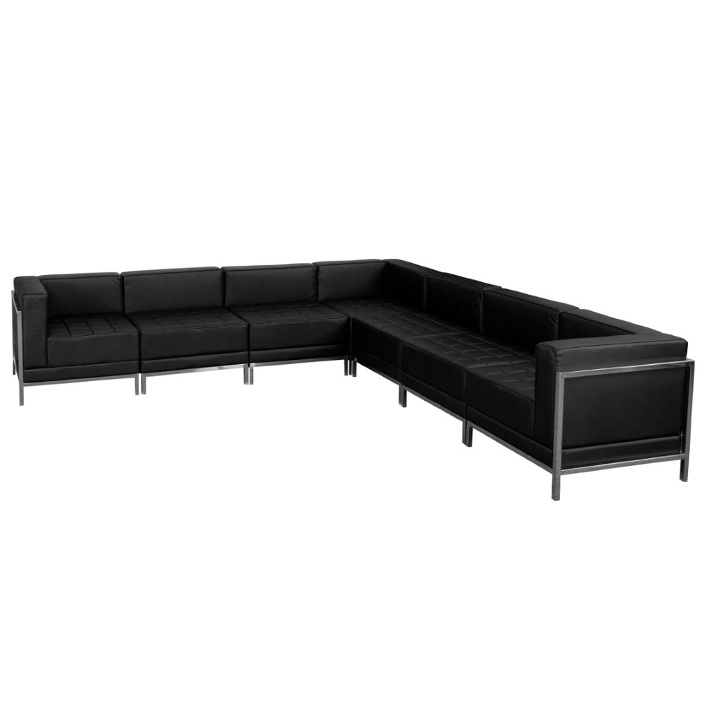 English Elm HERCULES Versatile 7-Piece Black LeatherSoft Modular Sectional for Professional Reception Spaces ZB-IMAG-SECT-SET1-GG