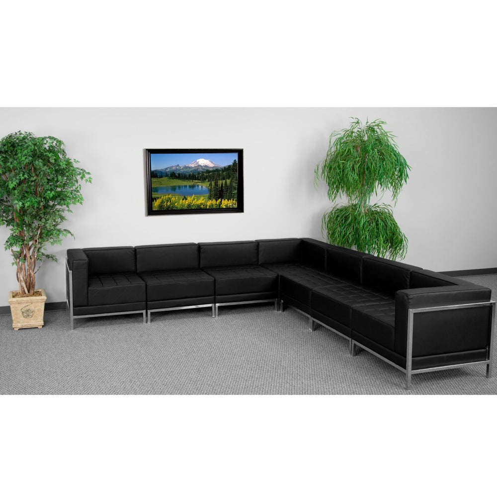 English Elm HERCULES Versatile 7-Piece Black LeatherSoft Modular Sectional for Professional Reception Spaces ZB-IMAG-SECT-SET1-GG