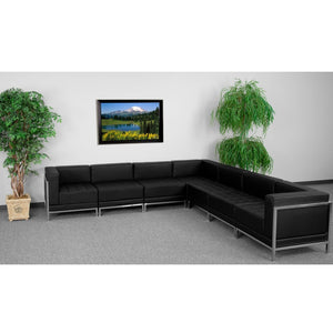 English Elm HERCULES Versatile 7-Piece Black LeatherSoft Modular Sectional for Professional Reception Spaces ZB-IMAG-SECT-SET1-GG