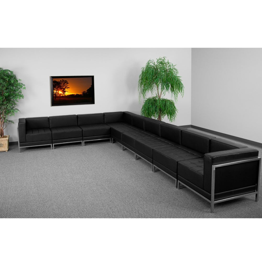 English Elm HERCULES 9-Piece Modular Black LeatherSoft Sectional Set for Versatile, Professional Reception Areas ZB-IMAG-SECT-SET3-GG