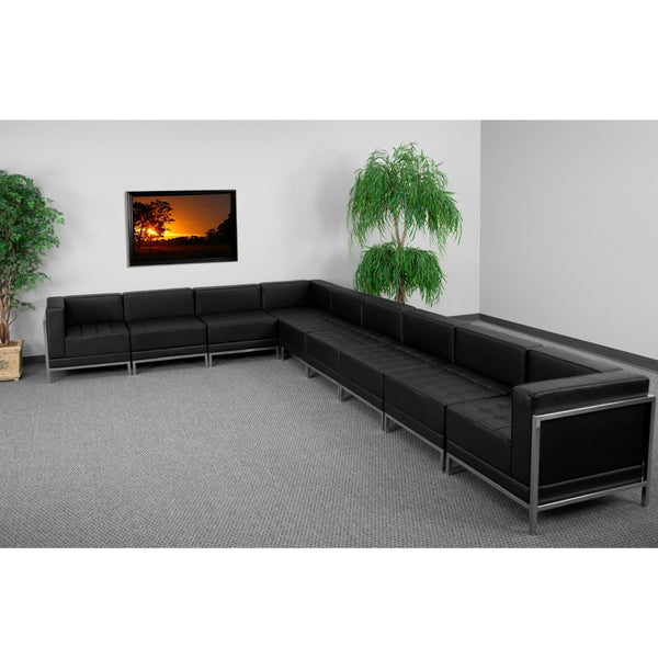 English Elm HERCULES 9-Piece Modular Black LeatherSoft Sectional Set for Versatile, Professional Reception Areas ZB-IMAG-SECT-SET3-GG
