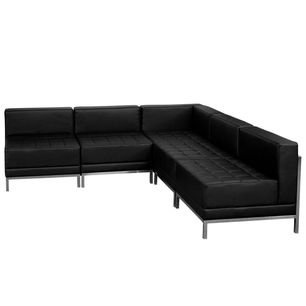 English Elm HERCULES Black LeatherSoft 5-Piece Sectional Set for Flexible Seating in Modern Reception Areas ZB-IMAG-SECT-SET5-GG