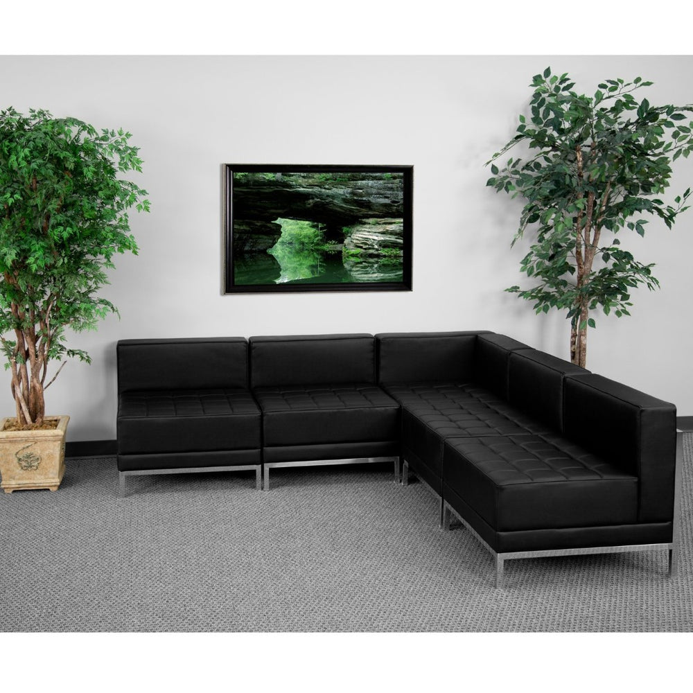 English Elm HERCULES Black LeatherSoft 5-Piece Sectional Set for Flexible Seating in Modern Reception Areas ZB-IMAG-SECT-SET5-GG