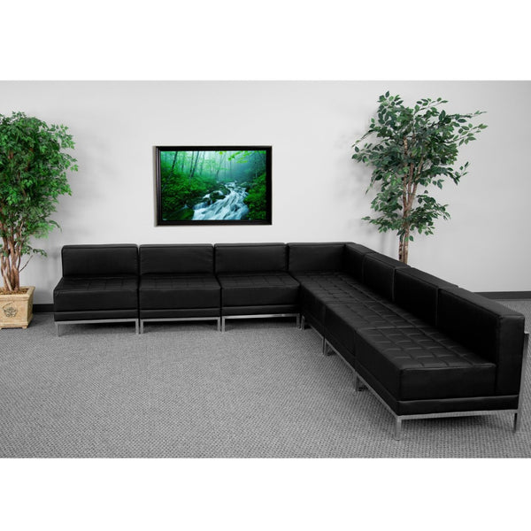 English Elm HERCULES Imagination Series 7-Piece Black LeatherSoft Sectional for Stylish & Flexible Seating Solutions ZB-IMAG-SECT-SET6-GG