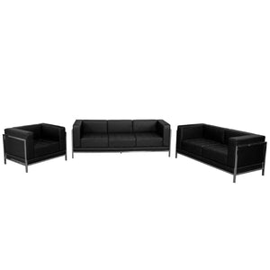 English Elm HERCULES Imagination Series Black LeatherSoft 3-Piece Sofa Set for Modern Reception Areas ZB-IMAG-SET1-GG