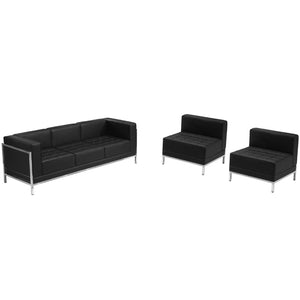 English Elm HERCULES Imagination Series Modular LeatherSoft Sofa & Chair Set for Stylish Reception Areas Black ZB-IMAG-SET13-GG