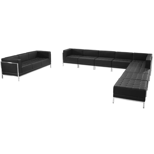 English Elm HERCULES Imagination Series LeatherSoft Sectional & Sofa Set with Ganging Clips for Commercial Spaces Black ZB-IMAG-SET19-GG