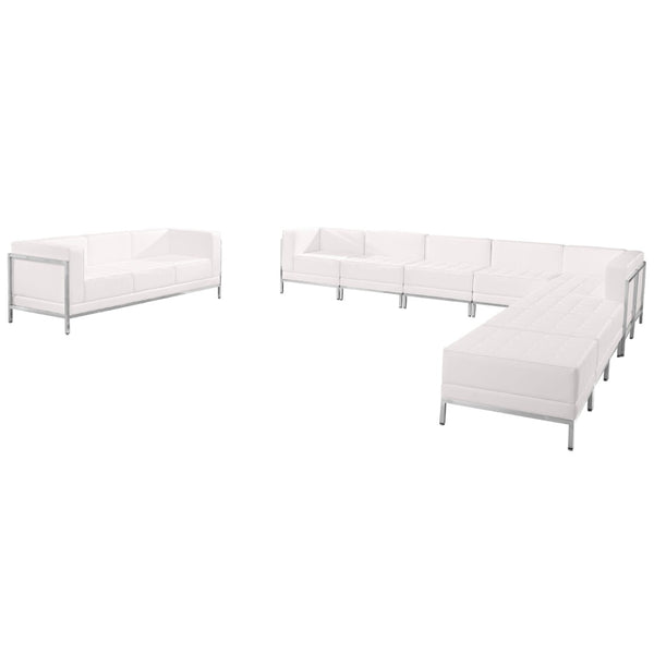 English Elm HERCULES Imagination Series LeatherSoft Sectional & Sofa Set with Ganging Clips for Commercial Spaces Melrose White ZB-IMAG-SET19-WH-GG