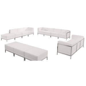 English Elm HERCULES Melrose White LeatherSoft 12-Piece Lounge Sofa & Ottoman Set for Modern Reception Areas ZB-IMAG-SET21-WH-GG