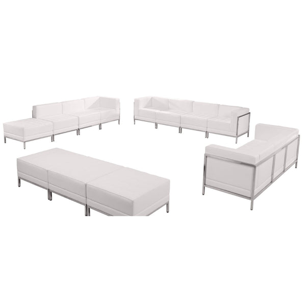English Elm HERCULES Melrose White LeatherSoft 12-Piece Lounge Sofa & Ottoman Set for Modern Reception Areas ZB-IMAG-SET21-WH-GG