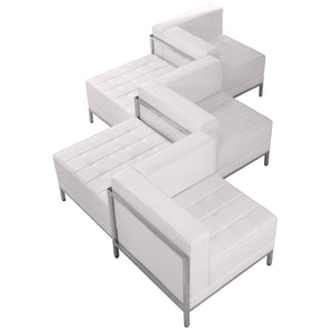 English Elm HERCULES Imagination Series 5-Piece Modular Chair and Ottoman Set for Modern Reception Areas Melrose White ZB-IMAG-SET5-WH-GG