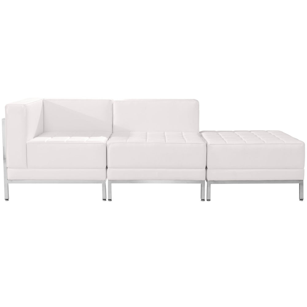 English Elm HERCULES Imagination Series Modular 3-Piece Chair and Ottoman Set for Inviting Reception Areas Melrose White ZB-IMAG-SET6-WH-GG