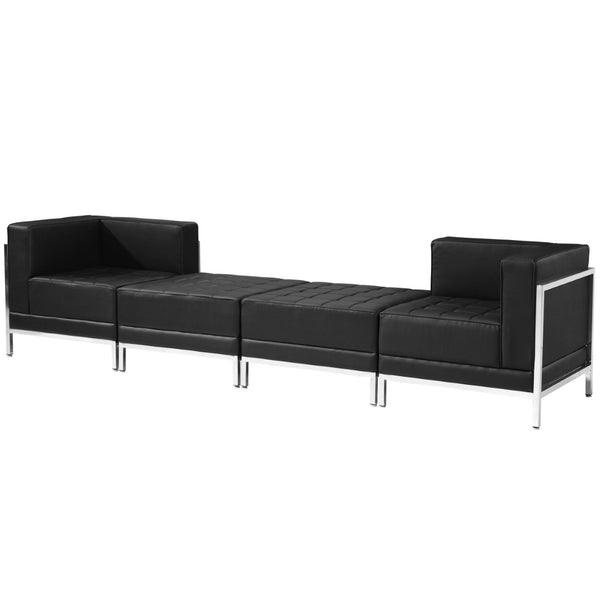 English Elm HERCULES Imagination Series 4-Piece LeatherSoft Reception Set with Ganging Clips for Modern Comfort Black ZB-IMAG-SET7-GG