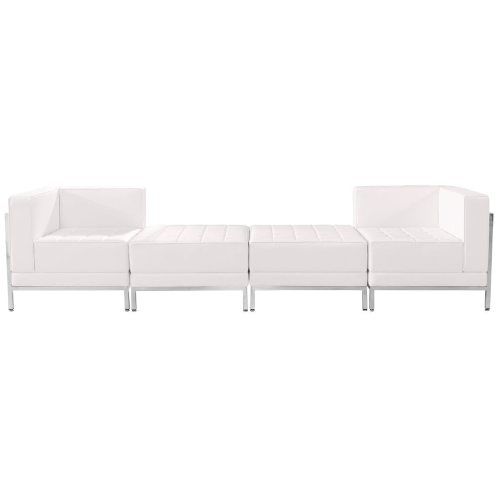 English Elm HERCULES Imagination Series 4-Piece LeatherSoft Reception Set with Ganging Clips for Modern Comfort Melrose White ZB-IMAG-SET7-WH-GG