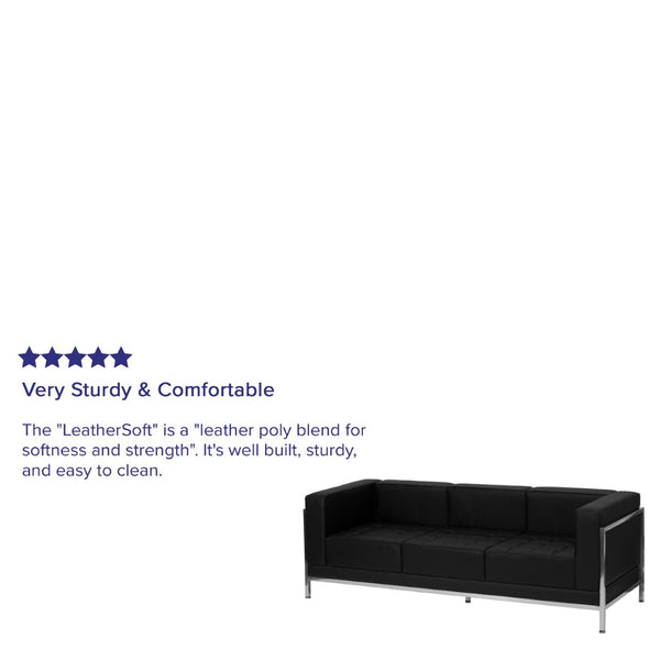 English Elm HERCULES Imagination Series Contemporary LeatherSoft Sofa with Stainless Steel Frame for Modern Spaces Black ZB-IMAG-SOFA-GG