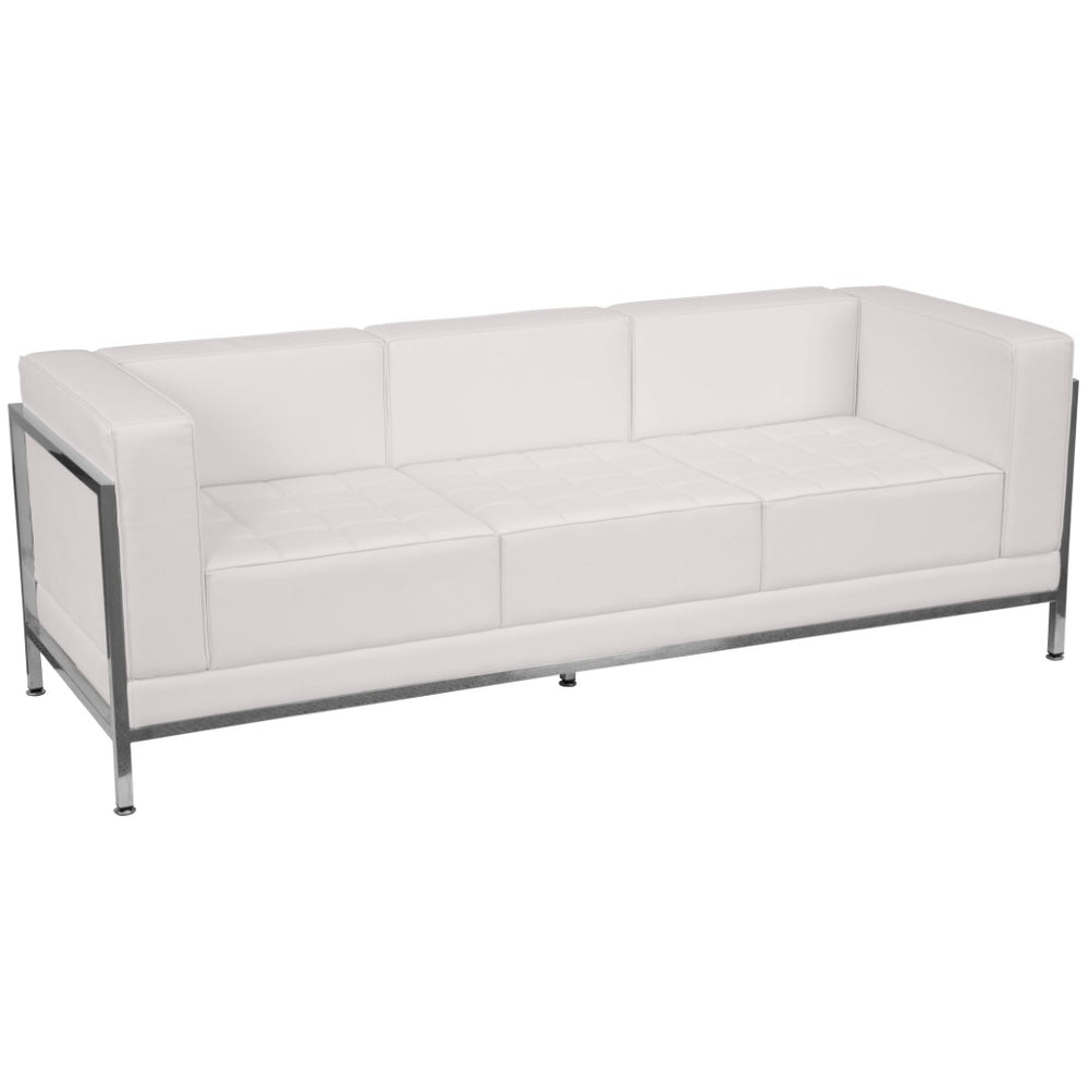 English Elm HERCULES Imagination Series Contemporary LeatherSoft Sofa with Stainless Steel Frame for Modern Spaces Melrose White ZB-IMAG-SOFA-WH-GG