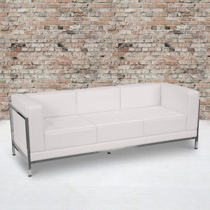 English Elm HERCULES Imagination Series Contemporary LeatherSoft Sofa with Stainless Steel Frame for Modern Spaces Melrose White ZB-IMAG-SOFA-WH-GG