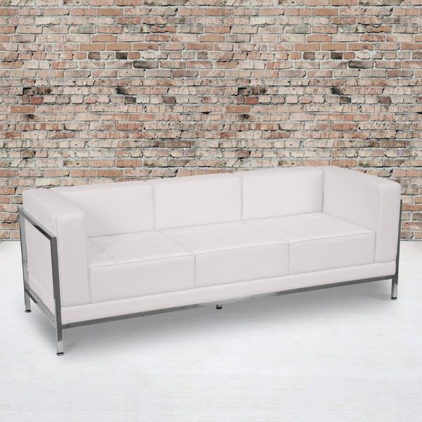 English Elm HERCULES Imagination Series Contemporary LeatherSoft Sofa with Stainless Steel Frame for Modern Spaces Melrose White ZB-IMAG-SOFA-WH-GG