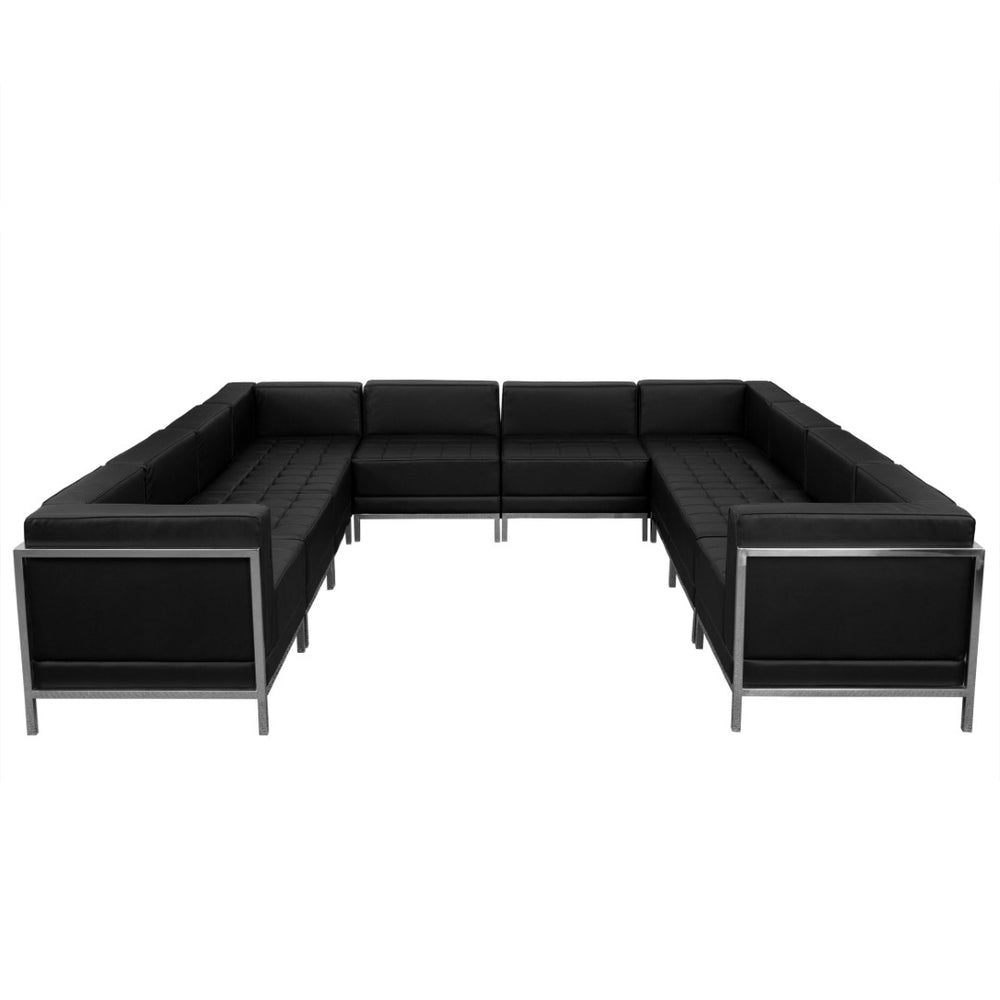 English Elm HERCULES Imagination Series 10-Piece U-Shape Sectional in Black LeatherSoft for Modern Reception Spaces ZB-IMAG-U-SECT-SET1-GG