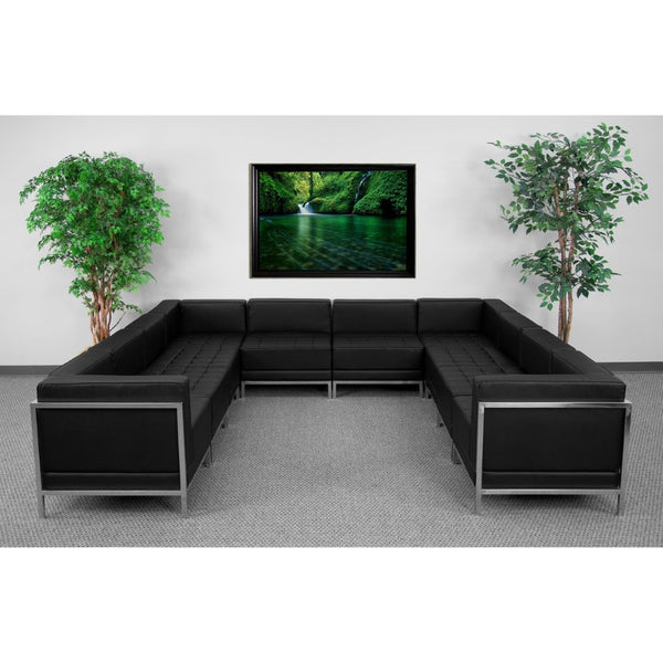 English Elm HERCULES Imagination Series 10-Piece U-Shape Sectional in Black LeatherSoft for Modern Reception Spaces ZB-IMAG-U-SECT-SET1-GG