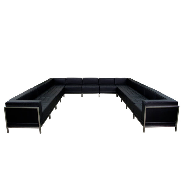 English Elm HERCULES Black LeatherSoft 13-Piece Modular U-Shape Sectional for Stylish Lobby Seating Solutions ZB-IMAG-U-SECT-SET2-GG