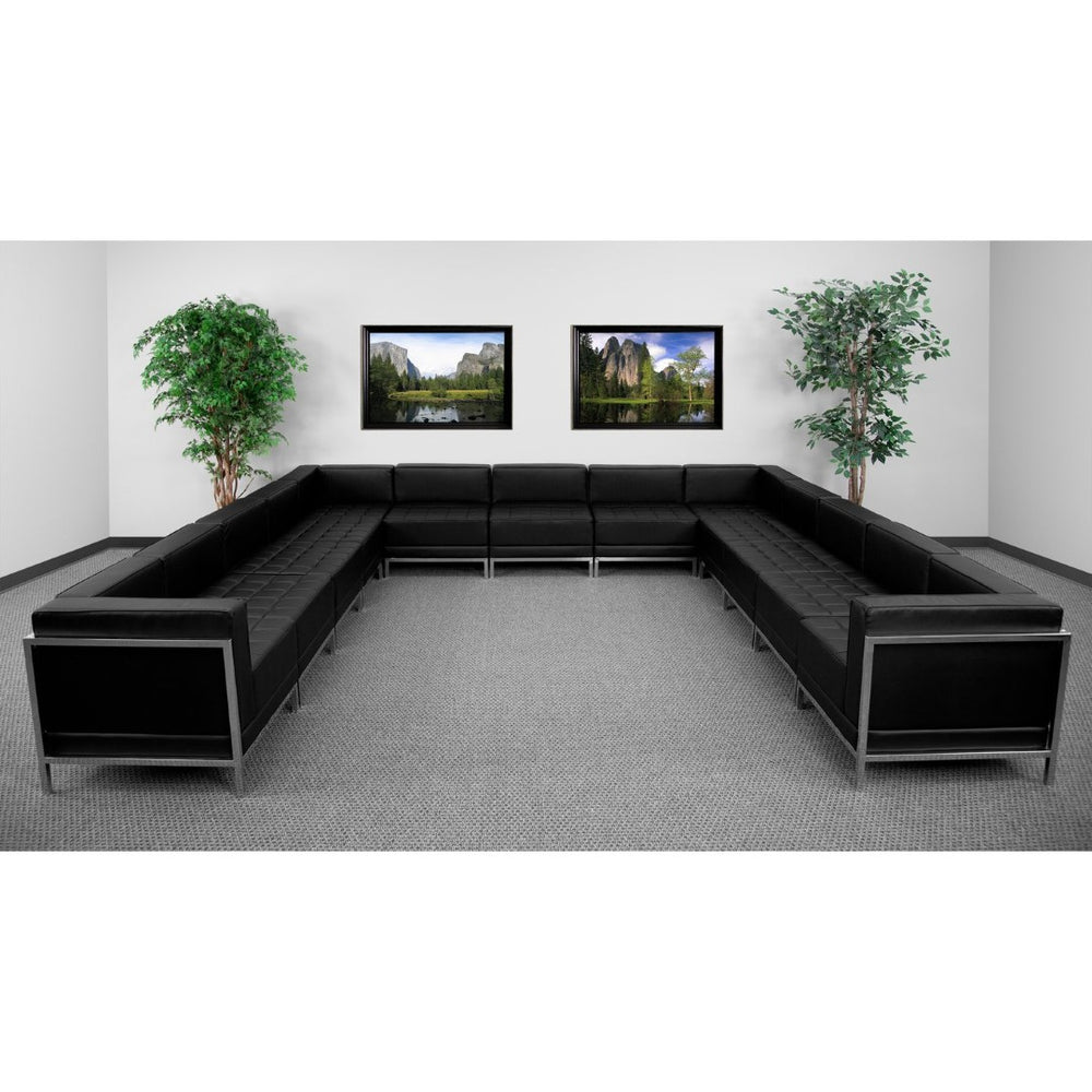 English Elm HERCULES Black LeatherSoft 13-Piece Modular U-Shape Sectional for Stylish Lobby Seating Solutions ZB-IMAG-U-SECT-SET2-GG